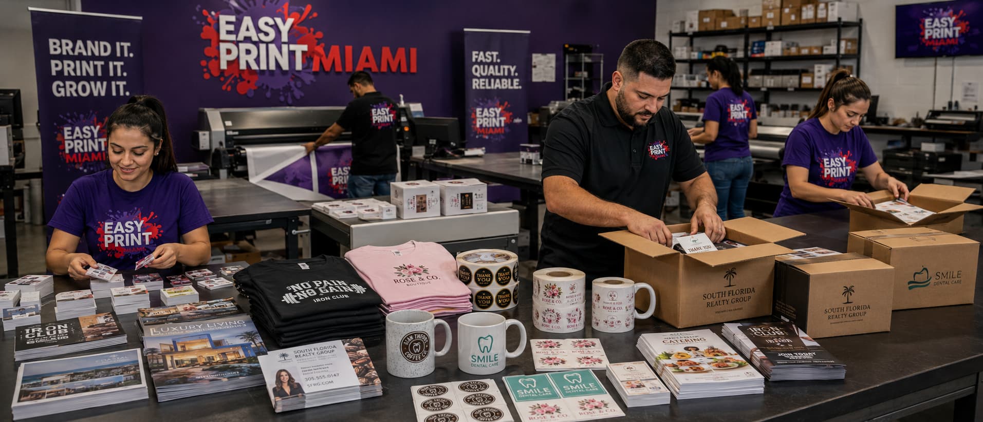 InstaKolor team preparing printed products in the Miami shop