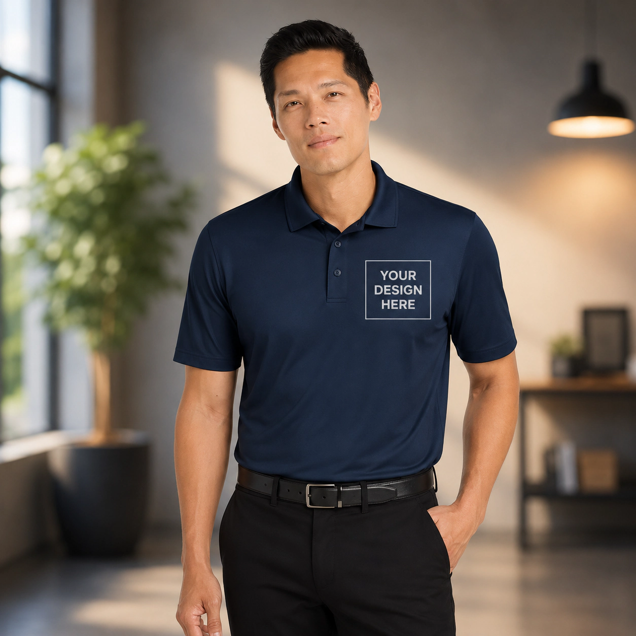 Custom performance polos arranged for a professional team uniform order